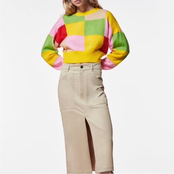 Zara Bright Checkered Crop Crewneck Sweater Size M ASO Alia Bhatt & Kriti Sanon - Picture 5 of 16